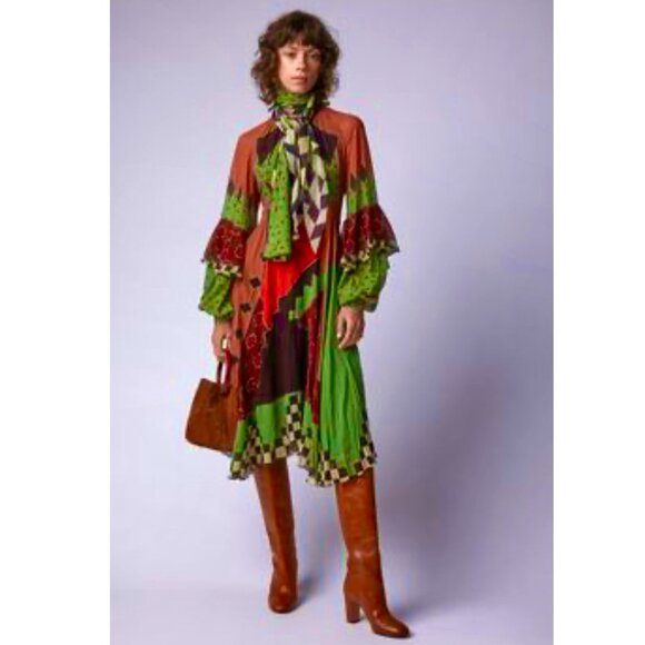 ETRO RUNWAY silk patchwork tie neck midi dress Size 40 IT, S/M US NEW - Picture 5 of 14